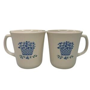 Vintage Corning USA Blueberry Bouquet Milk Glass Coffee Mugs Set of 2 Country